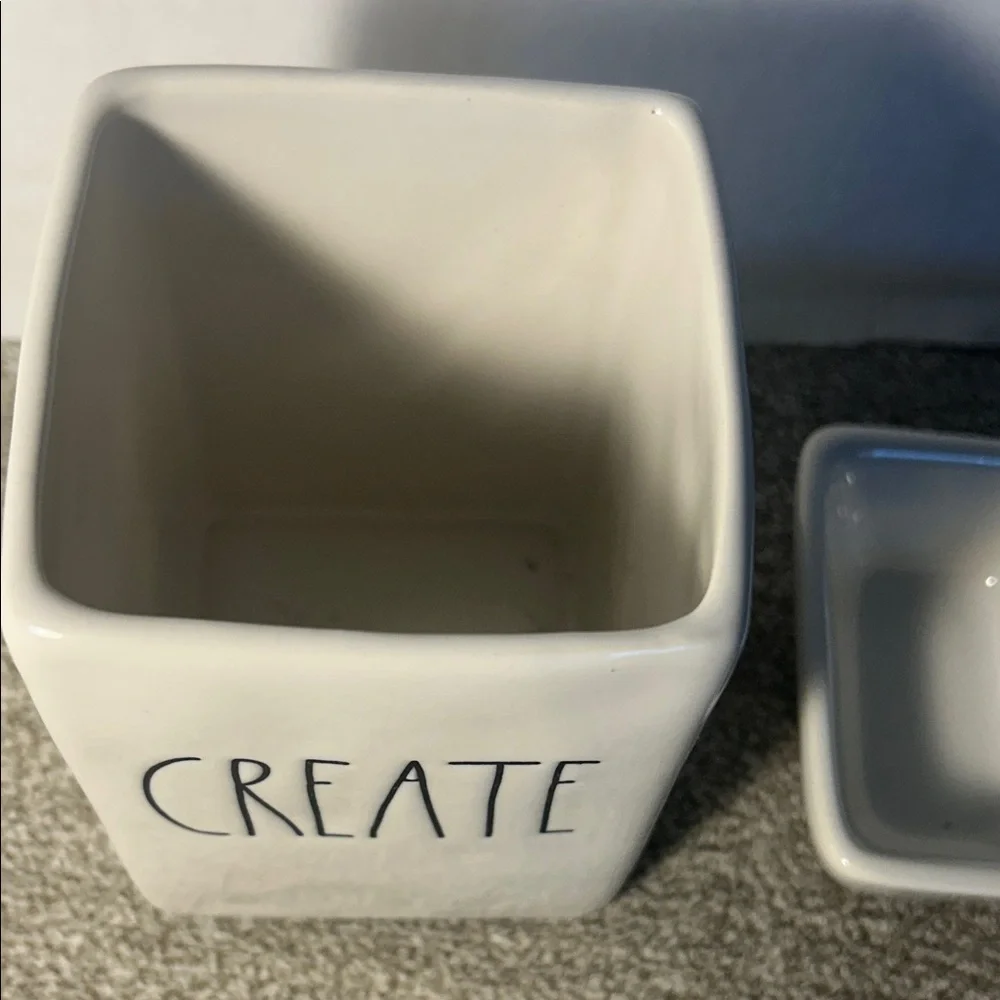 Rae Dunn CREATE Ceramic Vanity Tray and Tumbler Set - White